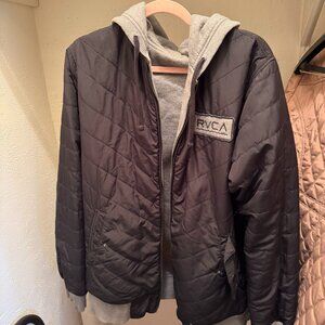 RVCA Reversible Zip Hoodie Jacket – Gray Quilted Lined – Men’s Large